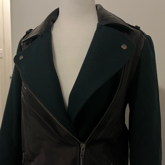 GREEN 60% WOOL - MIXED MATERIAL STYLE WOOL COAT WITH PLEATHER & ZIP DETAIL - Picture 7 of 9